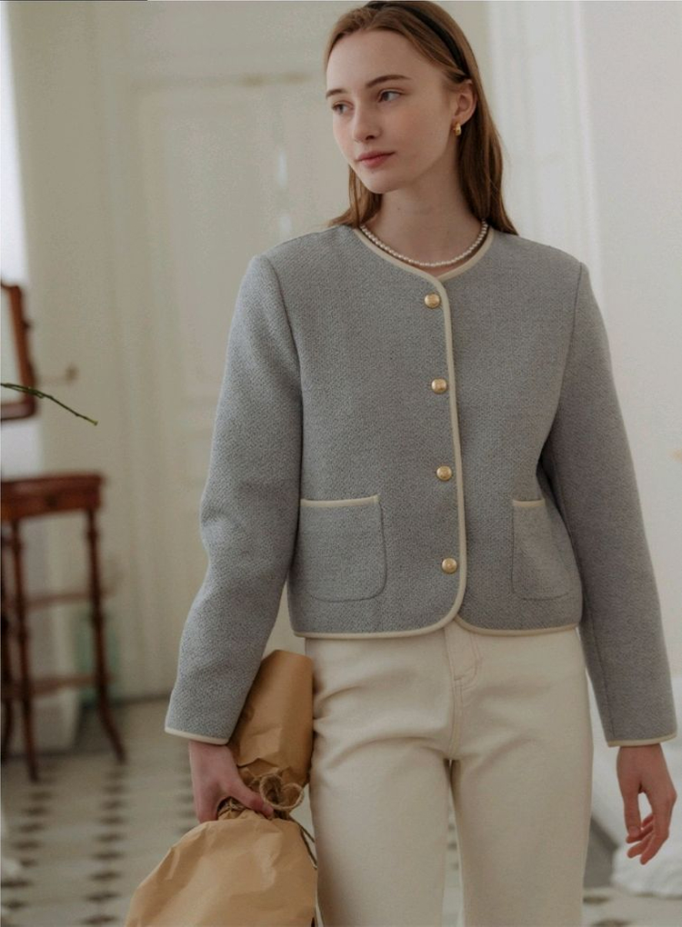 새상품 틸아이다이 내추럴 트위드 라인 자켓 스카이블루--1