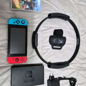 닌텐도 스위치 블루레드 본체+독+충전기+링피트 칩+링콘,스트랩 세트 이미지