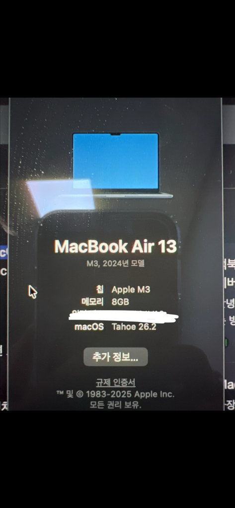 맥북에어 24년형 M3 13인치 미드나이트 8GB 256GB 풀박스 상태 최상 이미지