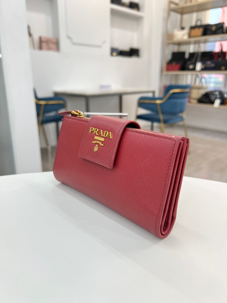 [중고명품 럭스올 울산점]프라다 사피아노 레더 플랩 중지갑 1ML005--1