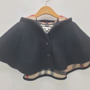 버버리 3980734 키즈 후드 체크 울 A라인 케이프 블랙 M