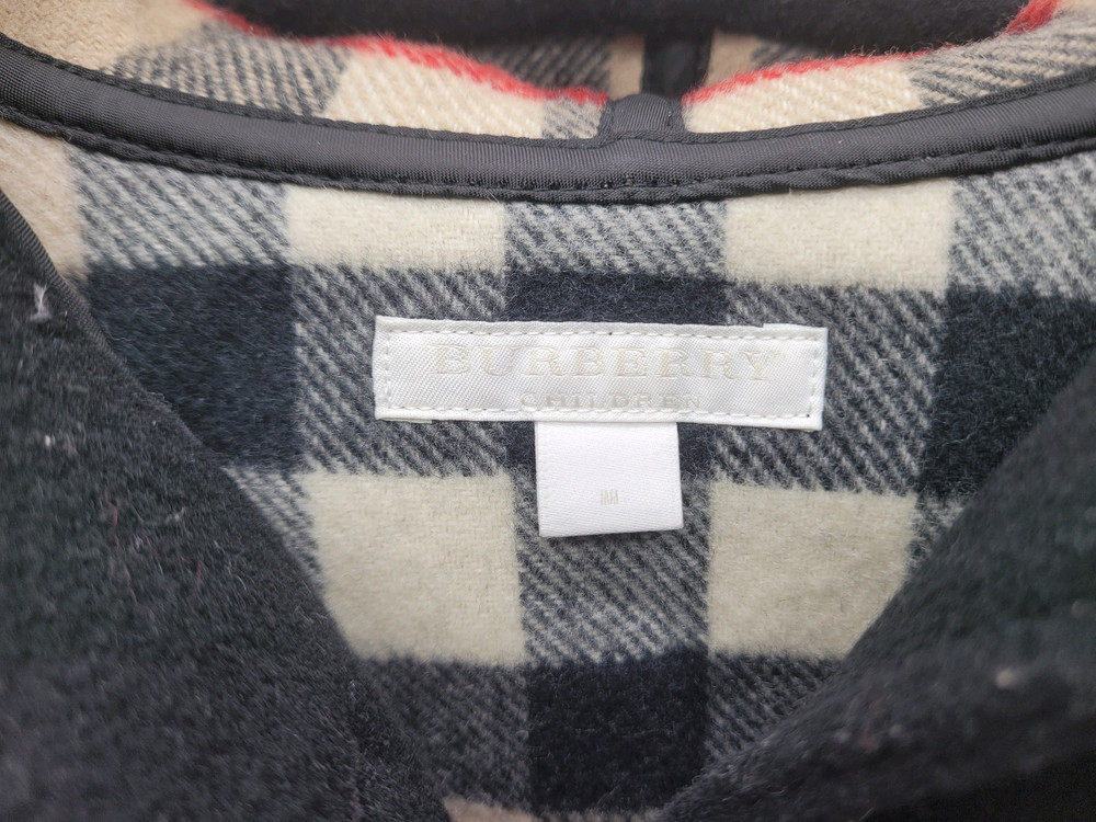 버버리 3980734 키즈 후드 체크 울 A라인 케이프 블랙 M--2