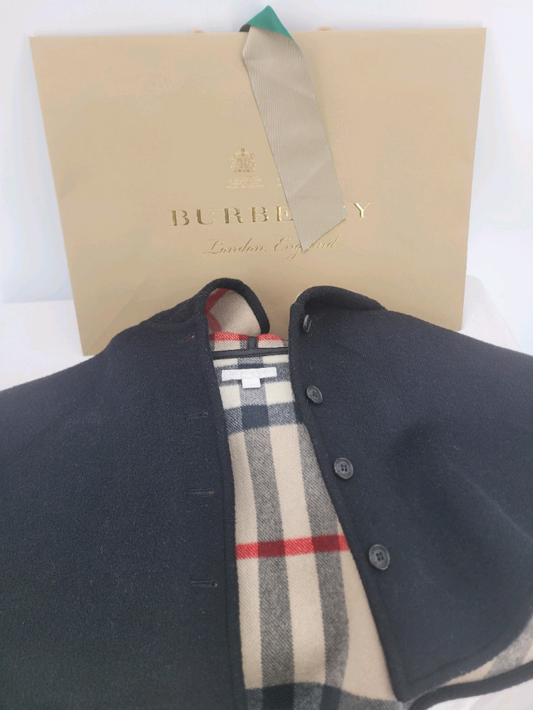 버버리 3980734 키즈 후드 체크 울 A라인 케이프 블랙 M--4