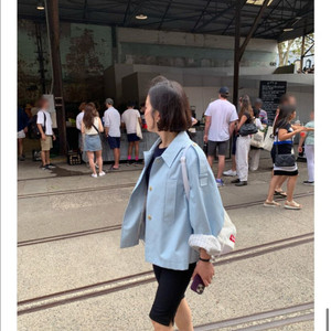 허앤쉬 체크 트렌치 코트 블루