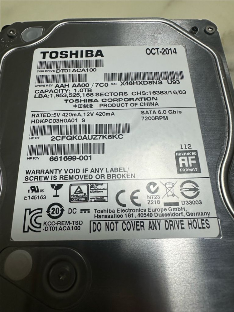 Toshiba hdd 하드디스크 1TB--1
