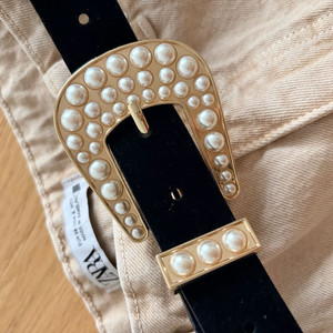 자라 진주 벨벳 벨트 사이즈 80 새 제품