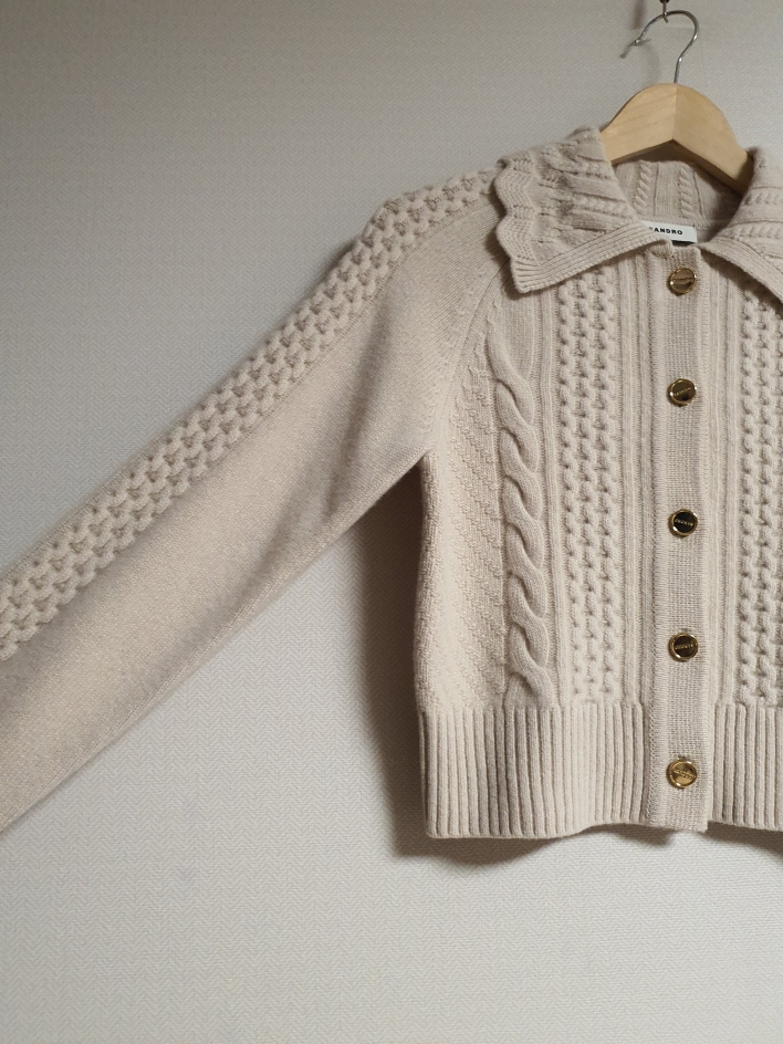 산드로 sandro 스캘럽 카라 니트 가디건 43 사이즈 이미지