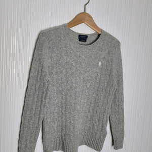 여성S 폴로 메리노울 꽈배기 니트 캐시미어혼방 그레이멜란지