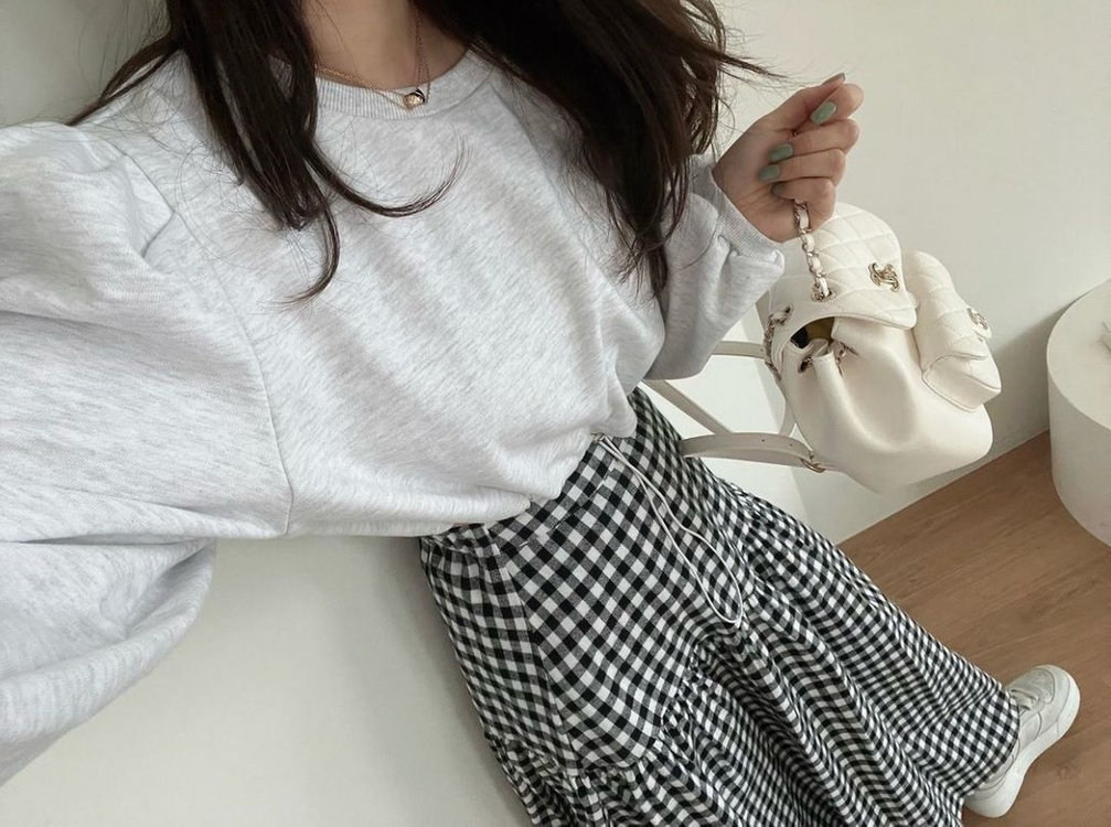 러브미우 카푸치노 깅엄 체크 스커트 드하우 요니핏 리본타이 온무드 업타운홀릭 이미지