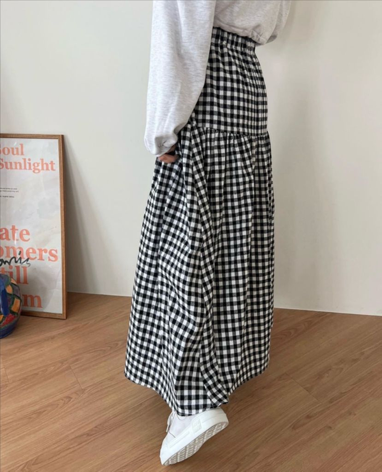 러브미우 카푸치노 깅엄 체크 스커트 드하우 요니핏 리본타이 온무드 업타운홀릭 이미지