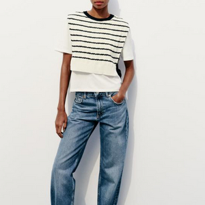 자라 스트라이프 니트 베스트반팔티(라지사이즈)