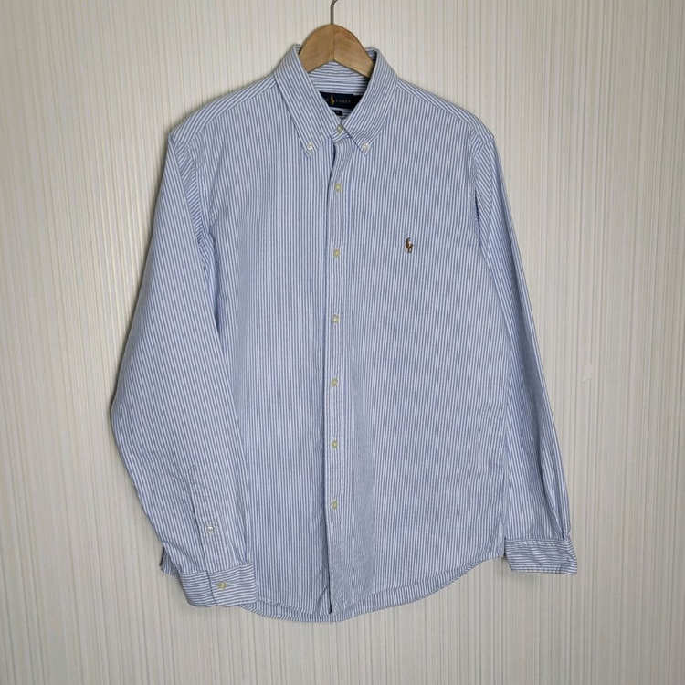L 폴로 옥스포드 셔츠 클래식핏 블루 스트라이프 큐알--2