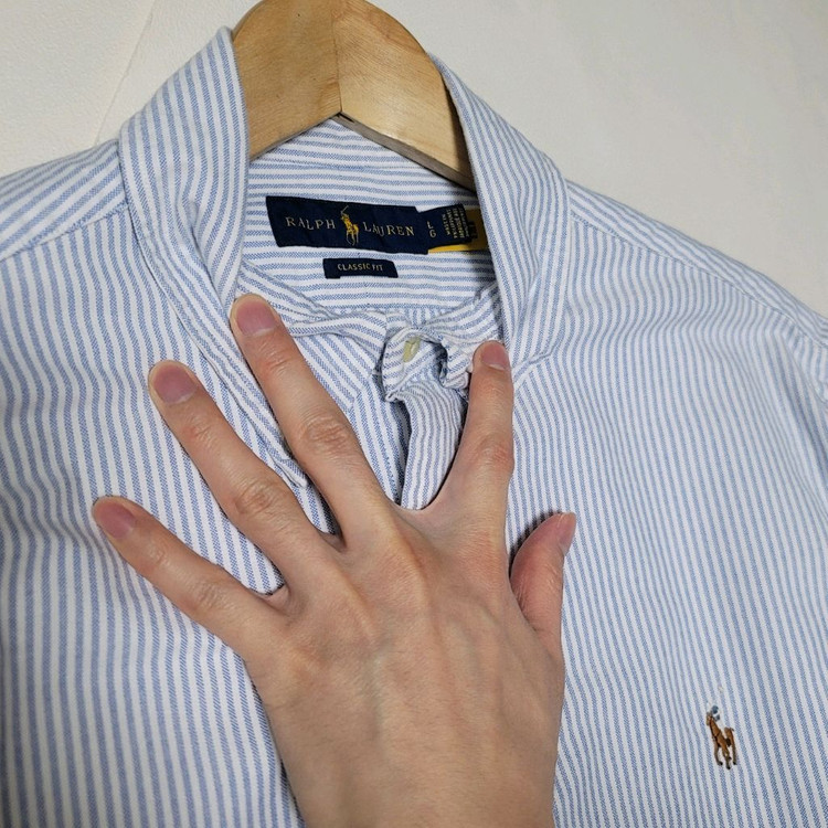 L 폴로 옥스포드 셔츠 클래식핏 블루 스트라이프 큐알--5