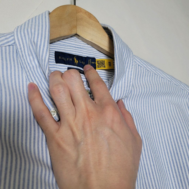 L 폴로 옥스포드 셔츠 클래식핏 블루 스트라이프 큐알--6