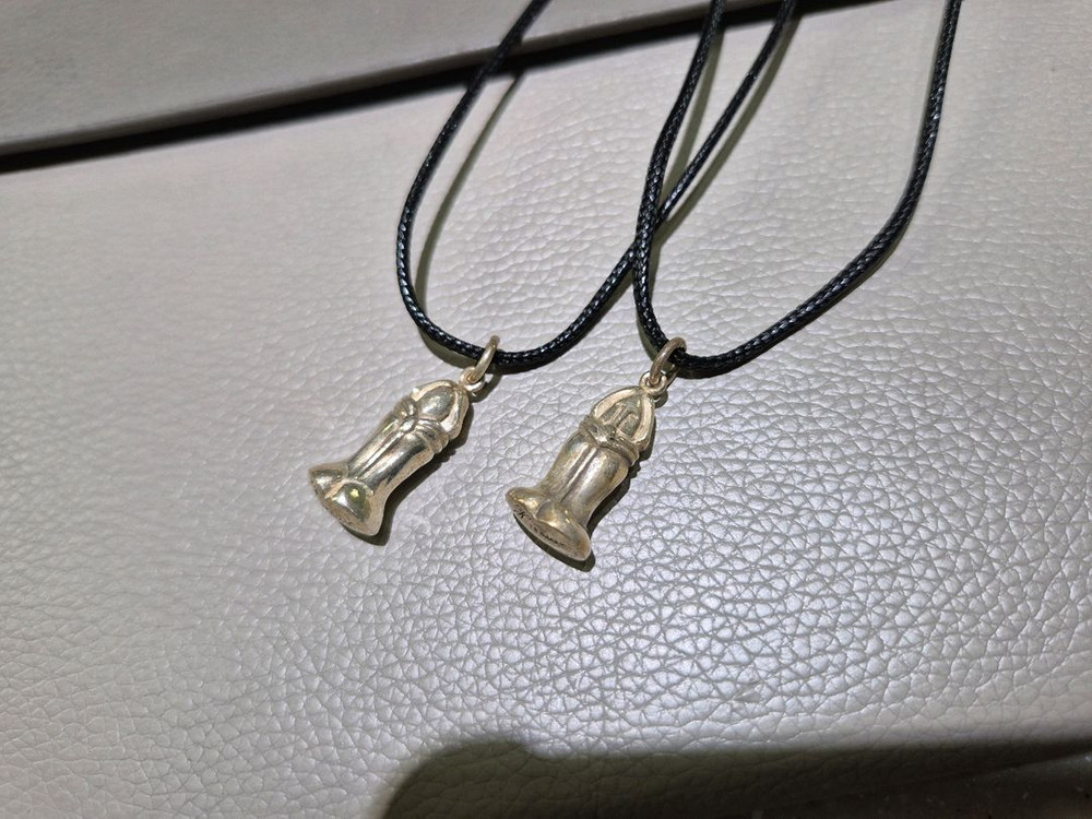 인면상 은 덩어리 가죽묵걸이--2