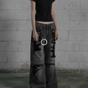 보헤미안 서울 보헴서 니 오픈 와이드 데미지 팬츠 그레이 S 이미지