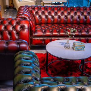 체스터필드 소파 레드&그린 3인용 1인용 이미지