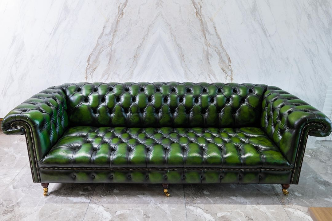 체스터필드 소파 레드&그린 3인용 1인용 이미지