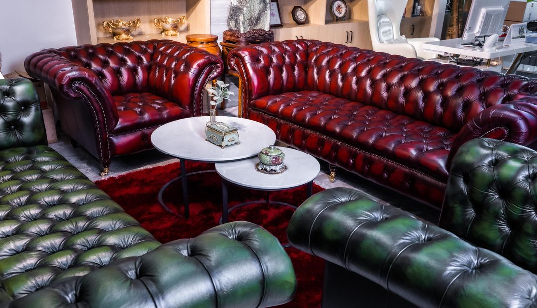 체스터필드 소파 레드&그린 3인용 1인용 이미지