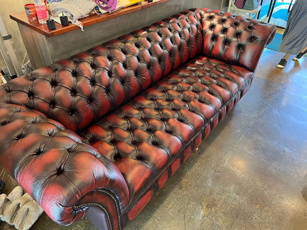 체스터필드 소파 레드&그린 3인용 1인용 이미지