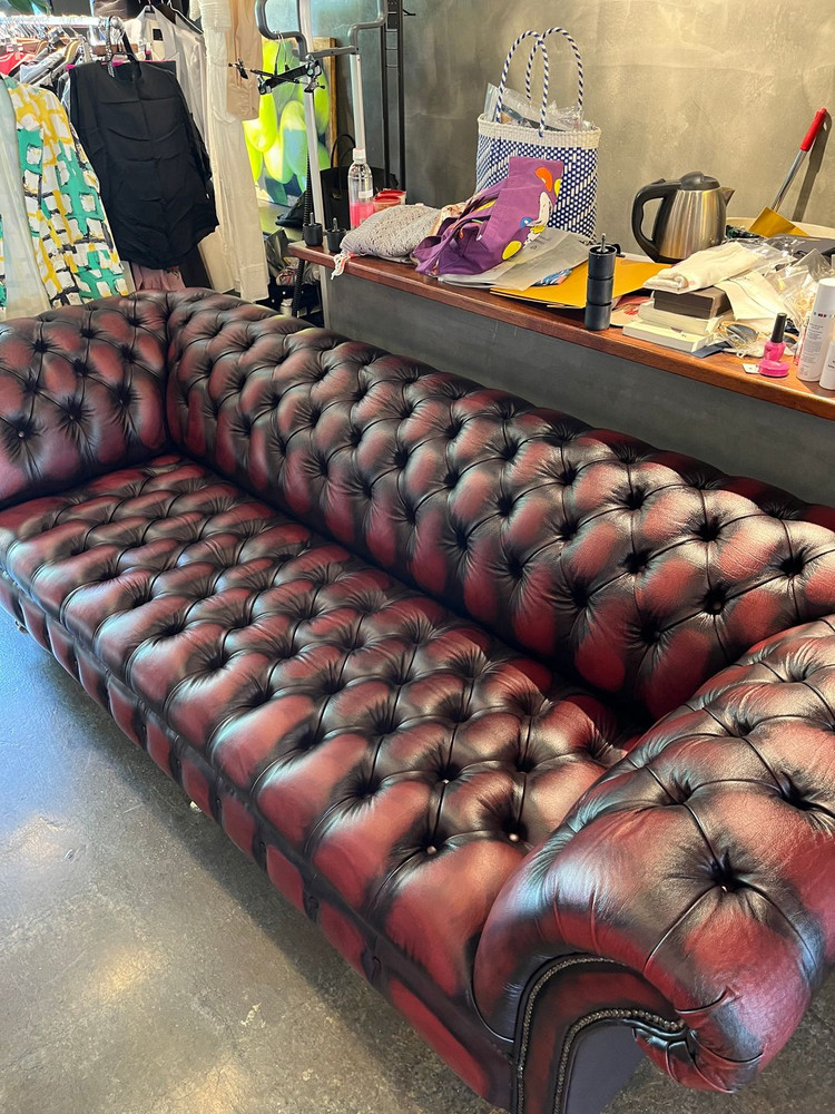 체스터필드 소파 레드&그린 3인용 1인용 이미지