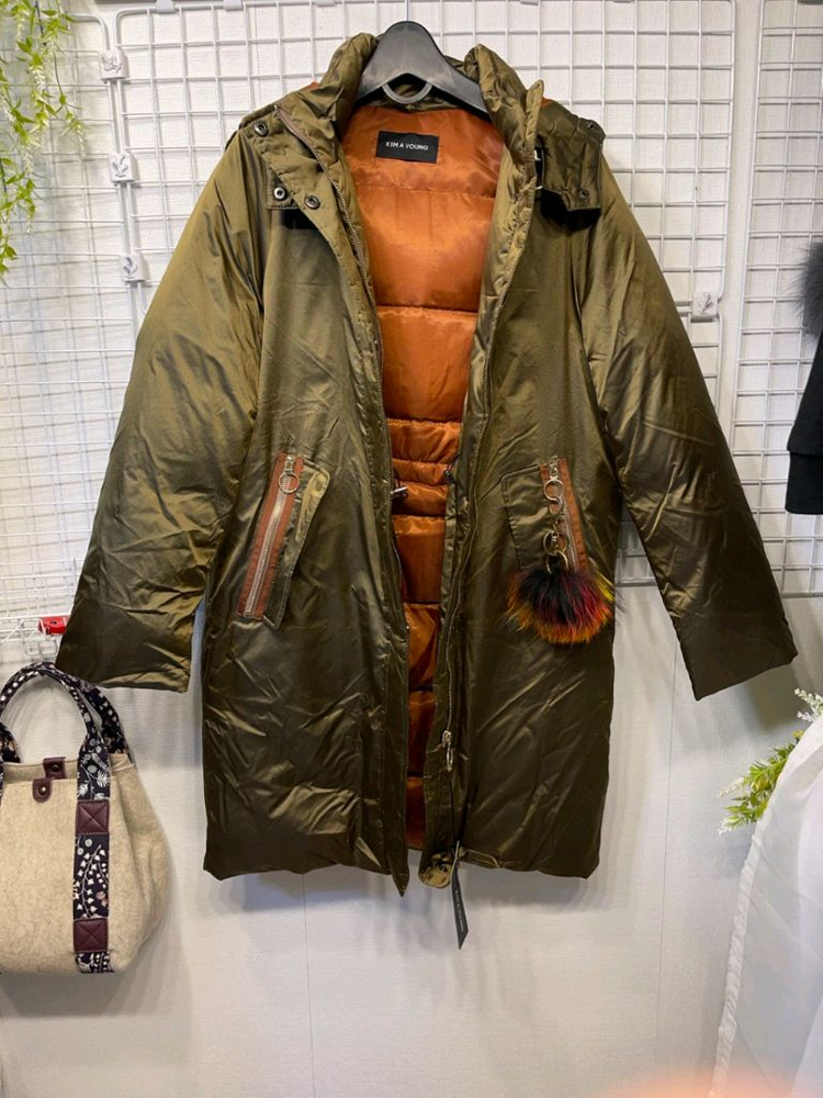 새상품 55 폭스퍼 방울 다운 패딩점퍼 카키 이미지