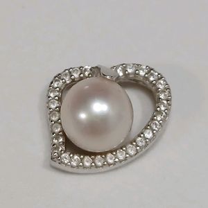 14k 천연 진주 하트 큐빅 펜던트 이미지