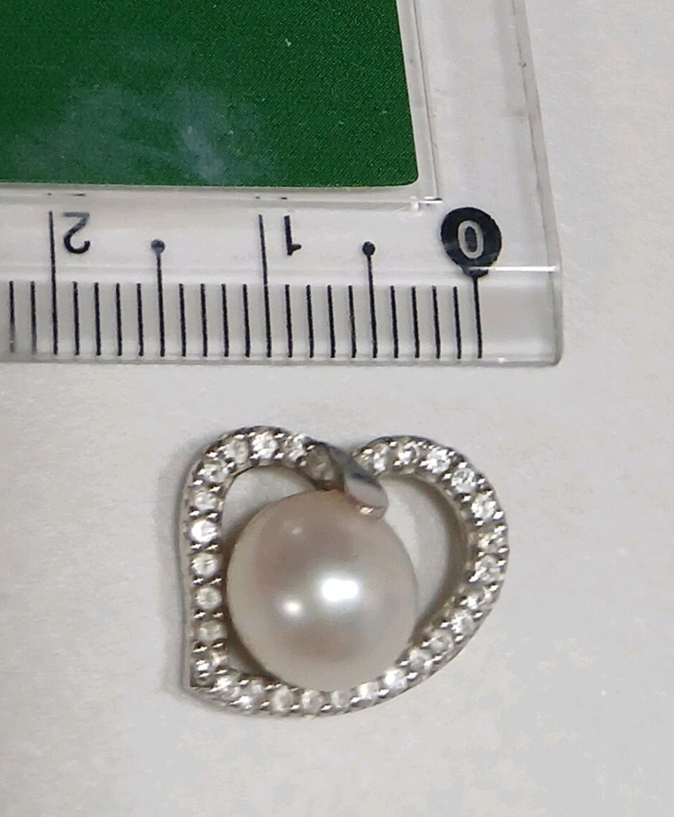 14k 천연 진주 하트 큐빅 펜던트 이미지