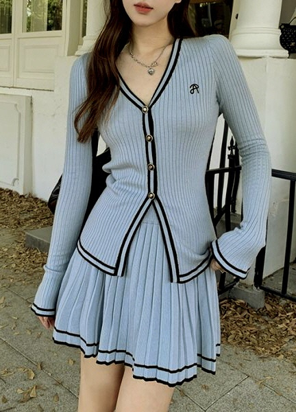 여성정장 니트 가디건 스커트 세트--4