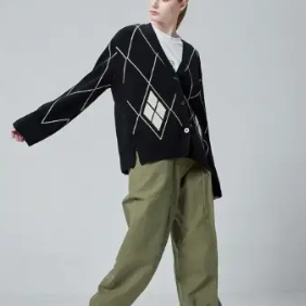 시스템 SYSTEM 아가일 패턴 가디건 프리사이즈 정품