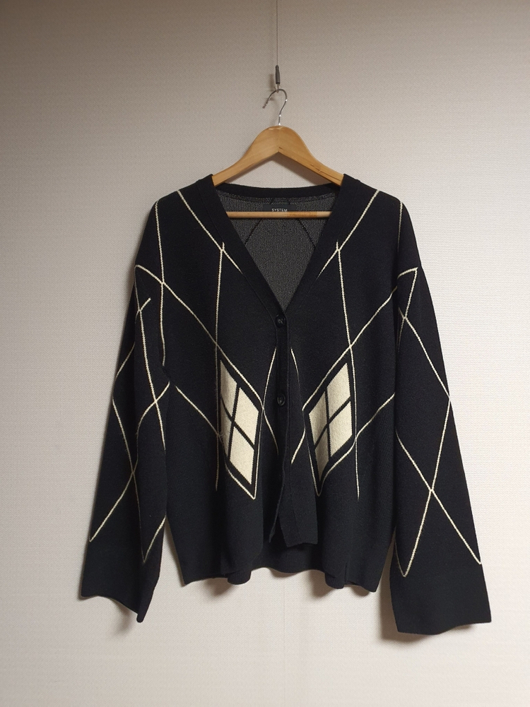 시스템 SYSTEM 아가일 패턴 가디건 프리사이즈 정품--4