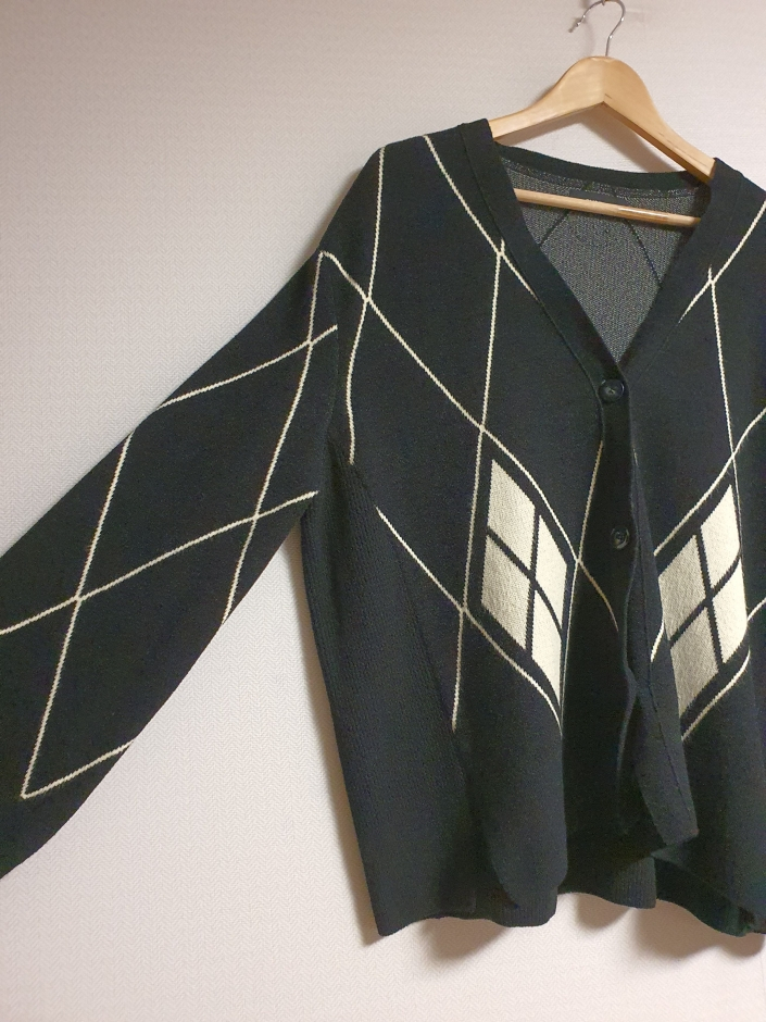 시스템 SYSTEM 아가일 패턴 가디건 프리사이즈 정품--5