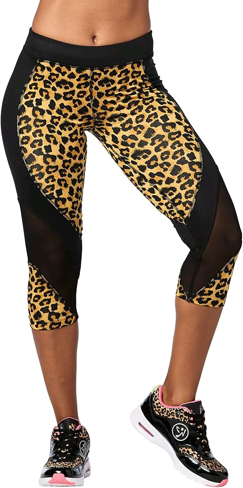 줌바웨어 정품 호피 매쉬 카프리 레깅스--1