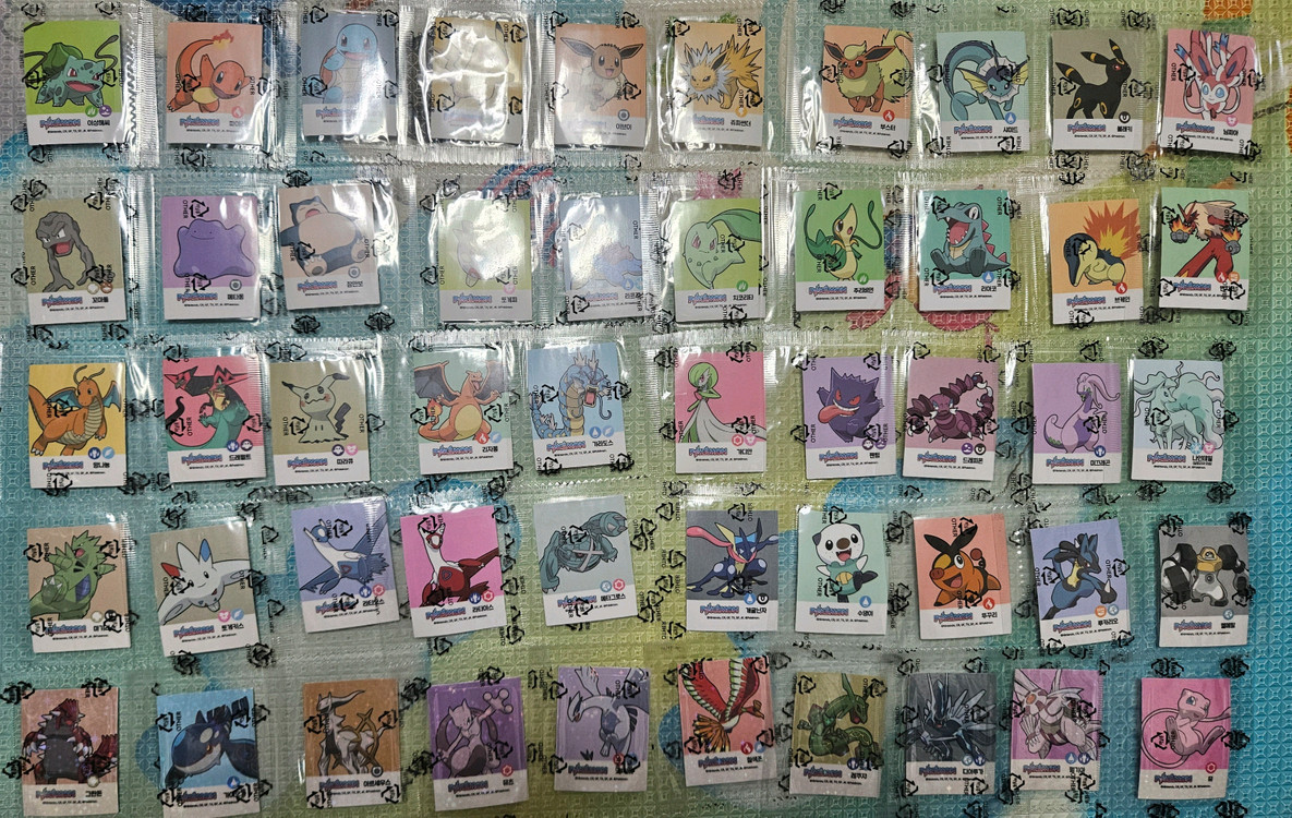 포켓몬 띠부씰 나쵸 스티커 50종 미개봉 개봉 전종 세트--1