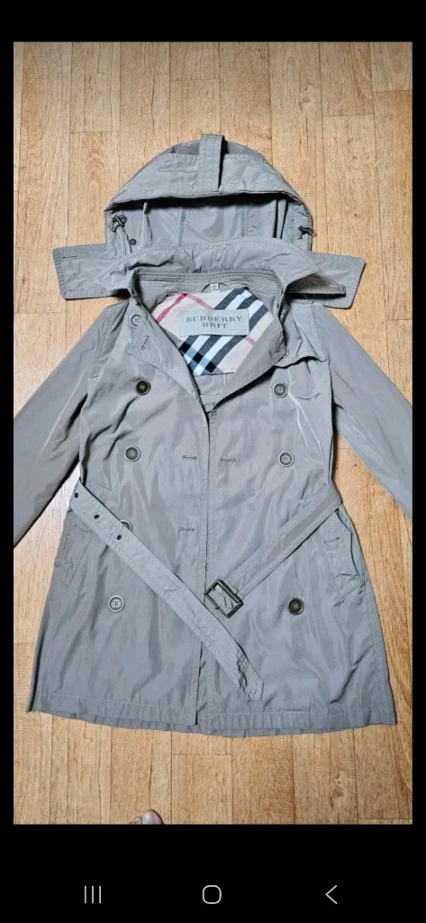 100%정품,최상급)버버리 후드(탈부착) 트렌치 코트, 베이지색, 사이즈 55--2