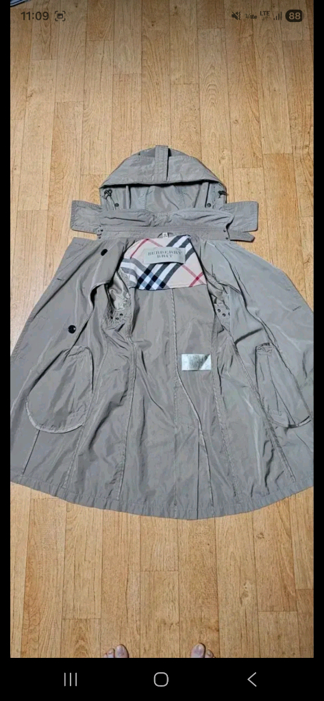 100%정품,최상급)버버리 후드(탈부착) 트렌치 코트, 베이지색, 사이즈 55--3