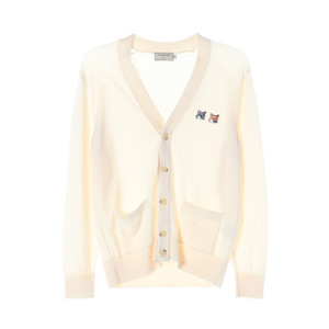 메종키츠네 울100% 베이지 더블 폭스 헤드 패치 브이넥 니트 가디건 S 이미지