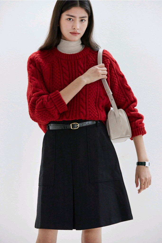 언에디트 B 소피아 울 케이블 니트_보헤미안 레드 이미지