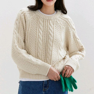 언에디트 B 소피아 울 케이블 니트_에크루