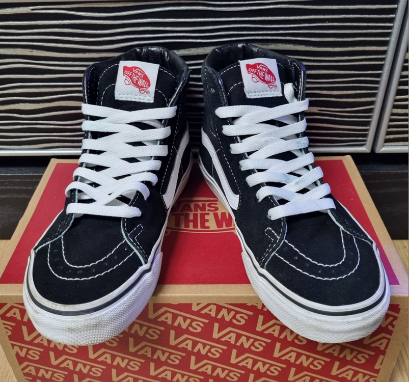 VANS 반스 블랙 화이트 하이탑 스케이트보드 슈 이미지