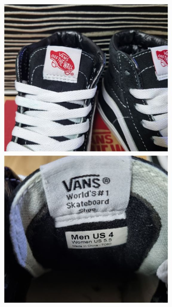 VANS 반스 블랙 화이트 하이탑 스케이트보드 슈 이미지