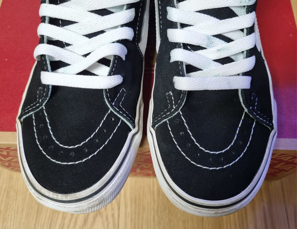 VANS 반스 블랙 화이트 하이탑 스케이트보드 슈 이미지