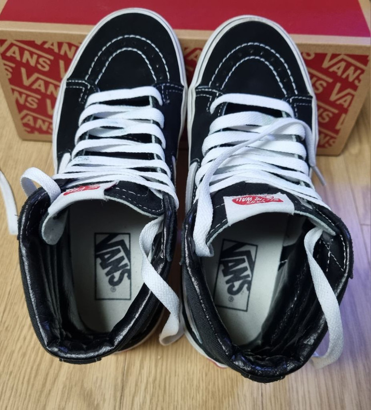 VANS 반스 블랙 화이트 하이탑 스케이트보드 슈 이미지