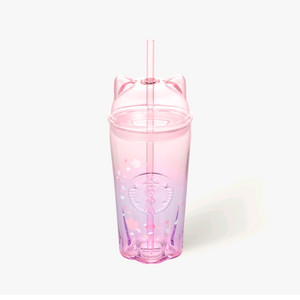 (택포)스타벅스 블루밍 캣 글라스 콜드컵 고양이 귀 돔리드 유리텀블러