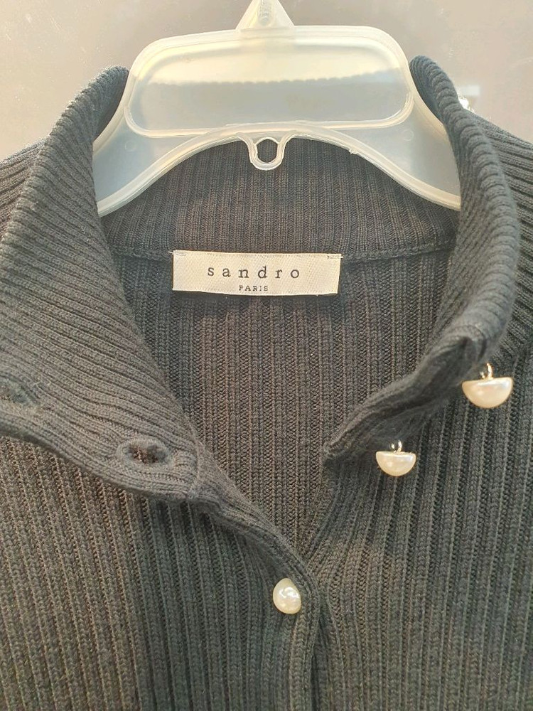 산드로(Sandro) 정품 진주 버튼 하이넥 골지 가디건 (상태 좋음) 이미지