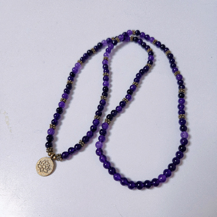 [새상품]천연 자수정 108 염주 팔찌 목걸이 남자 여자 불교 불상 낚시 자전거 골프 등산 스와로브스키 낚싯대 루어--1