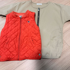 베이지 자켓 면 바람막이+ 블루독 주황퀼팅 조끼 80-90 사이즈 정도