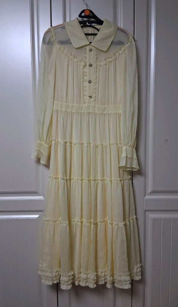 잇미샤 옐로우쉬폰롱원피스55 시스루노랑원피스 이미지