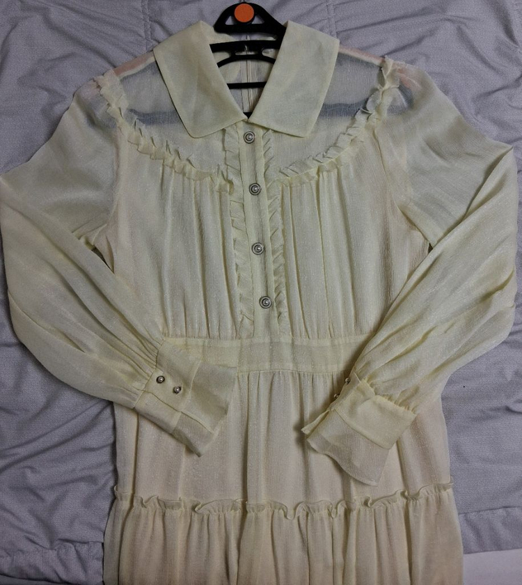 잇미샤 옐로우쉬폰롱원피스55 시스루노랑원피스 이미지