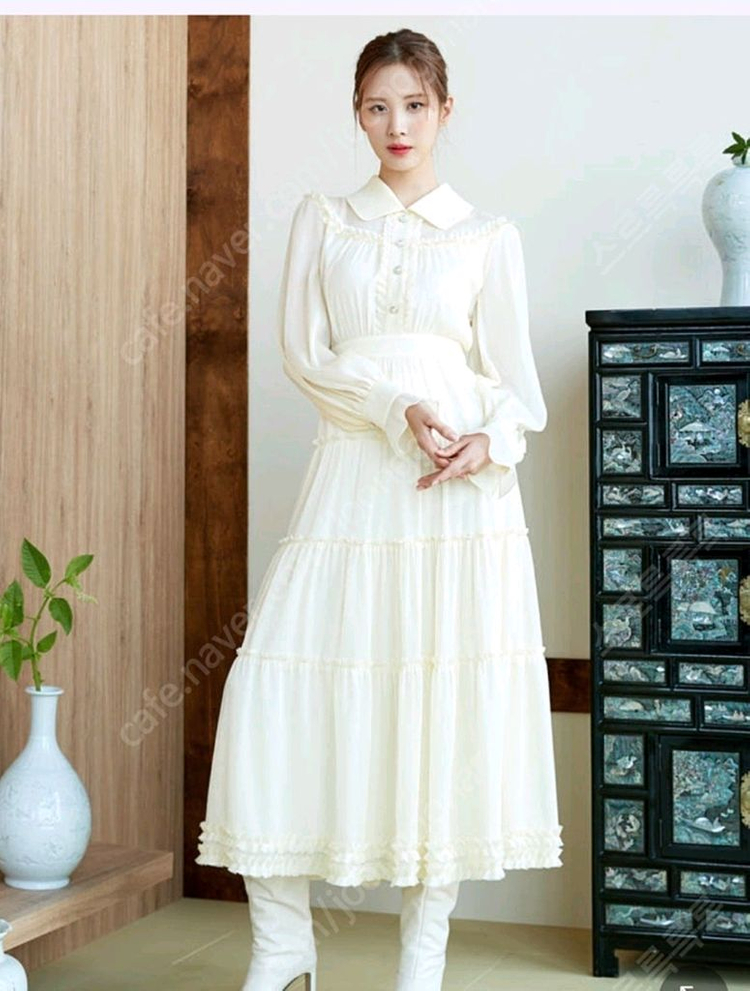 잇미샤 옐로우쉬폰롱원피스55 시스루노랑원피스 이미지